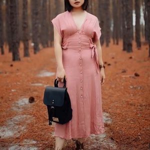 Forever21 Pink Button Down Midi Dress